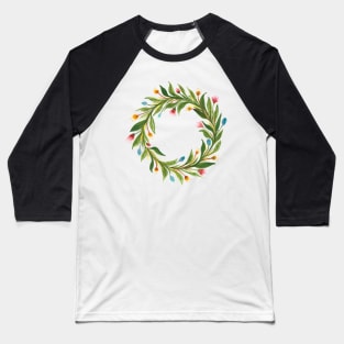 Watercolor Floral Wreath Baseball T-Shirt